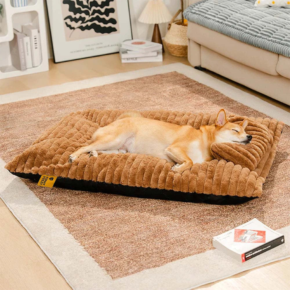 Plush Fluffy Thick Comfort Calming Dog Bed with Pillow