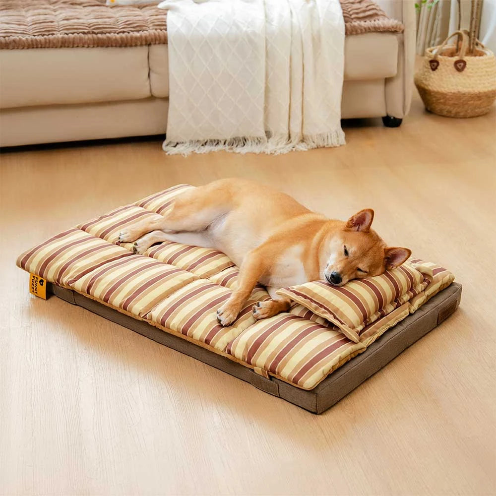 Trendy Striped Detachable Dual-layer Orthopedic Dog Bed With Pillow - CloudNap
