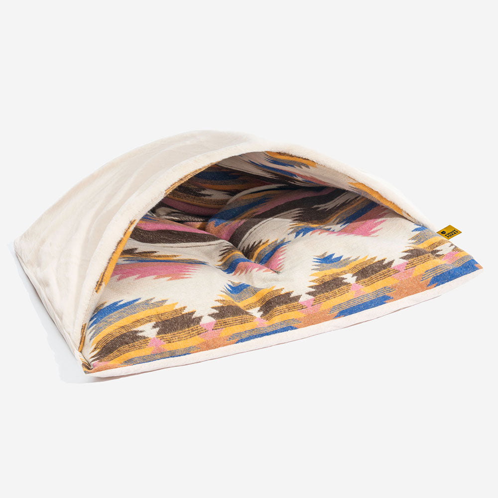 All-Season Reversible Boho Cave Covered Calming Dog Bed - HugSack