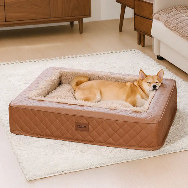 Warm Plush & Faux Leather Wraparound Orthopedic Dog Bolster Bed