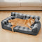 Vintage Plaid Plush Orthopedic Dog Sofa Bed with Pillows - CozyLuxe