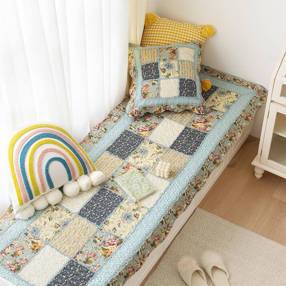 Country Floral Patchwork Non-Slip Soft Cotton Home Rug