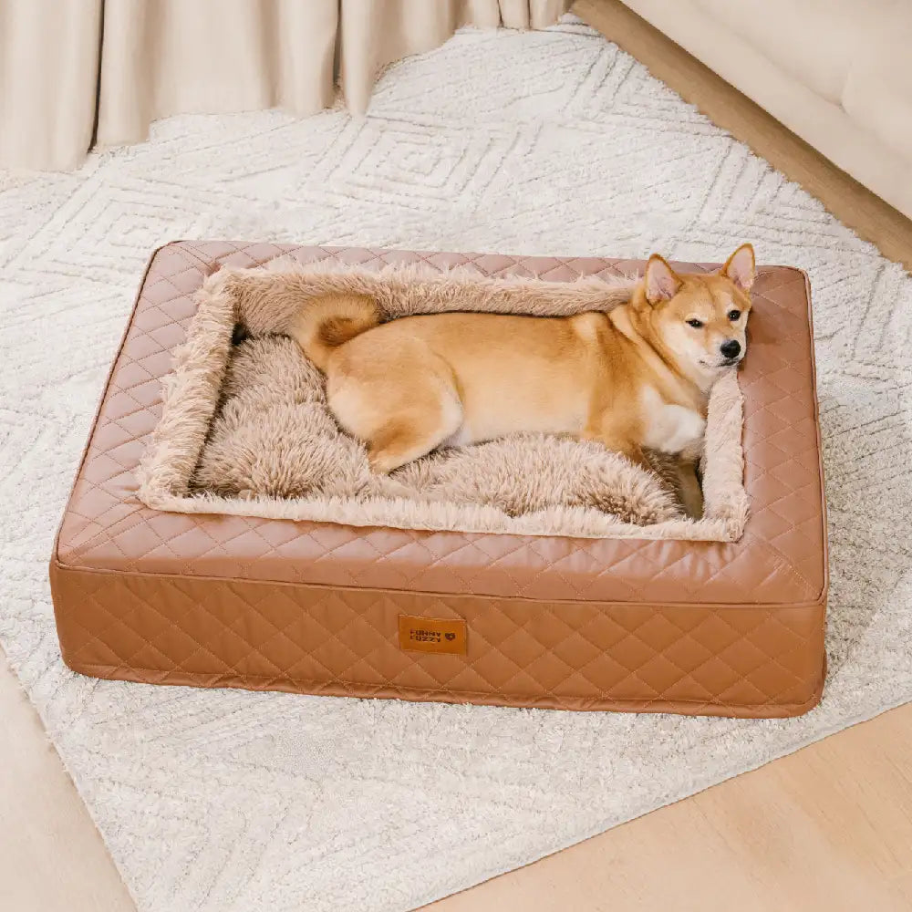 Warm Plush & Faux Leather Wraparound Orthopedic Dog Bolster Bed