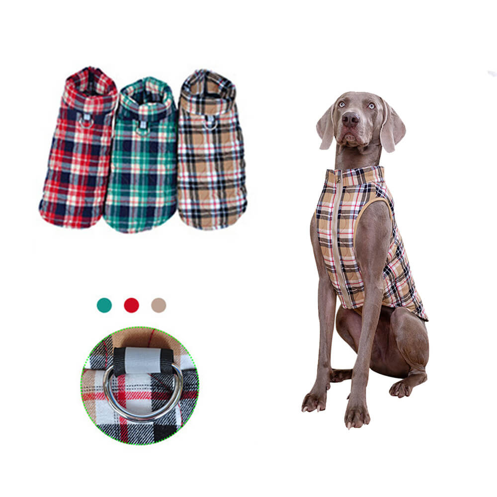 Veste rembourrée pour chien à carreaux de style britannique avec anneau en D