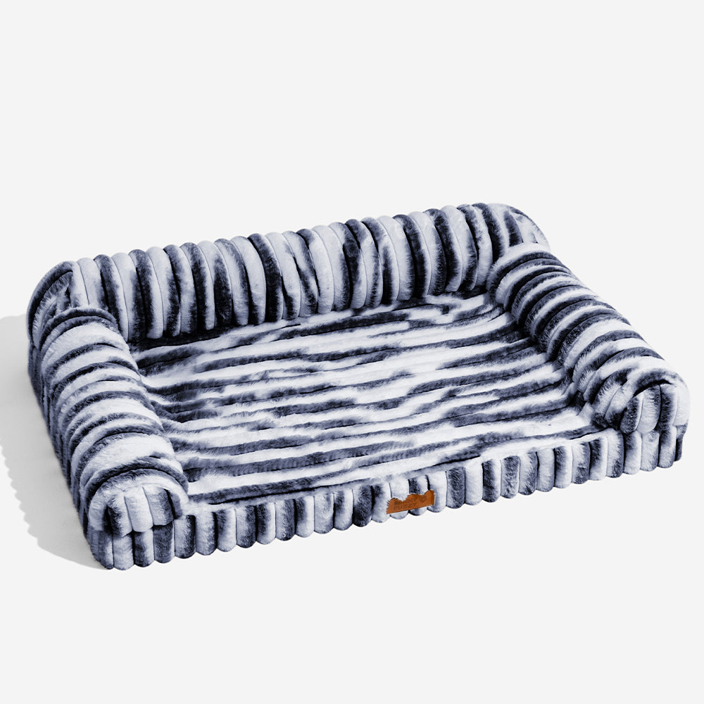 Fluffy Striped Orthopedic Bolster Dog Bed - Luxe Comfort