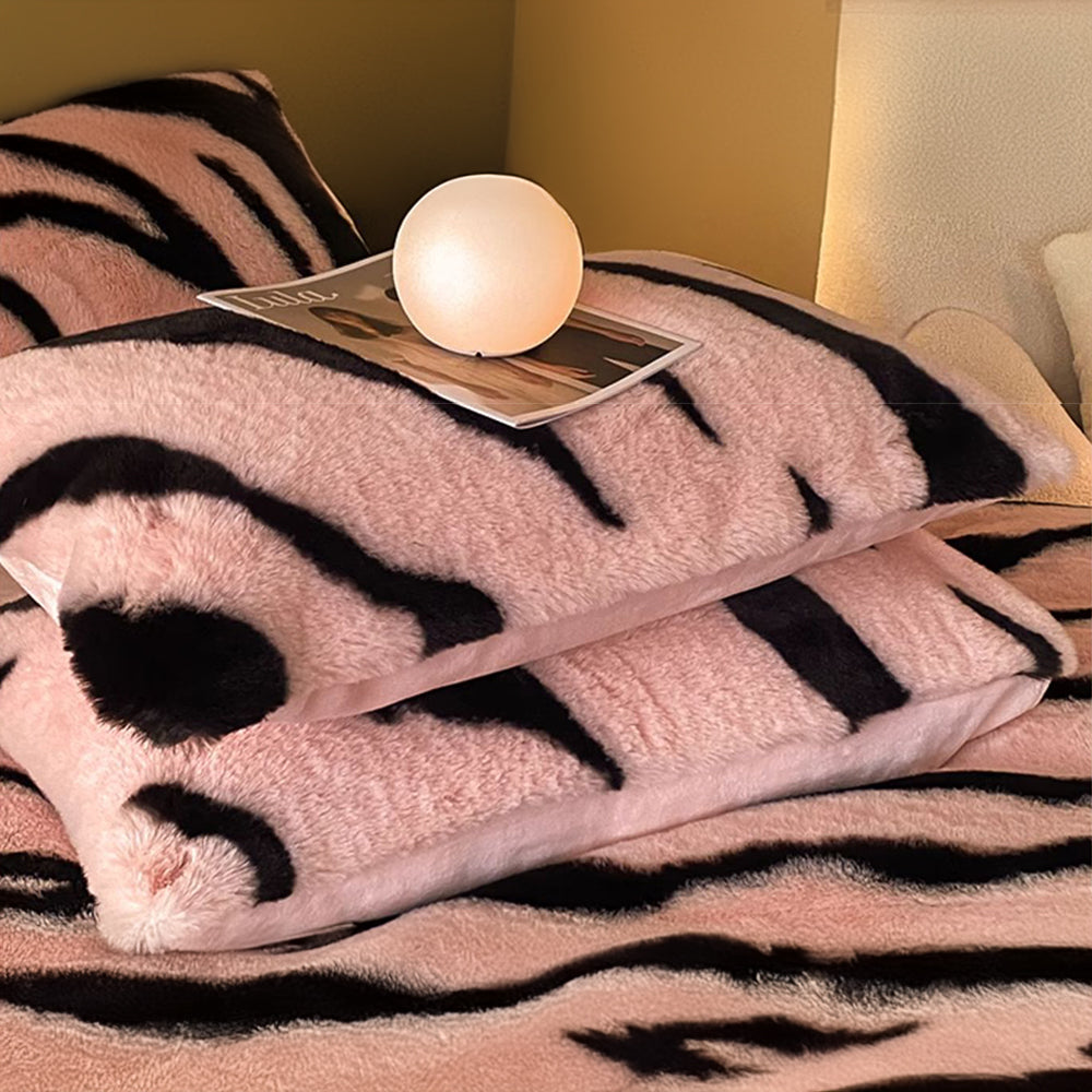 Zebra Thickened Fluffy Fur Bed Sheet Set