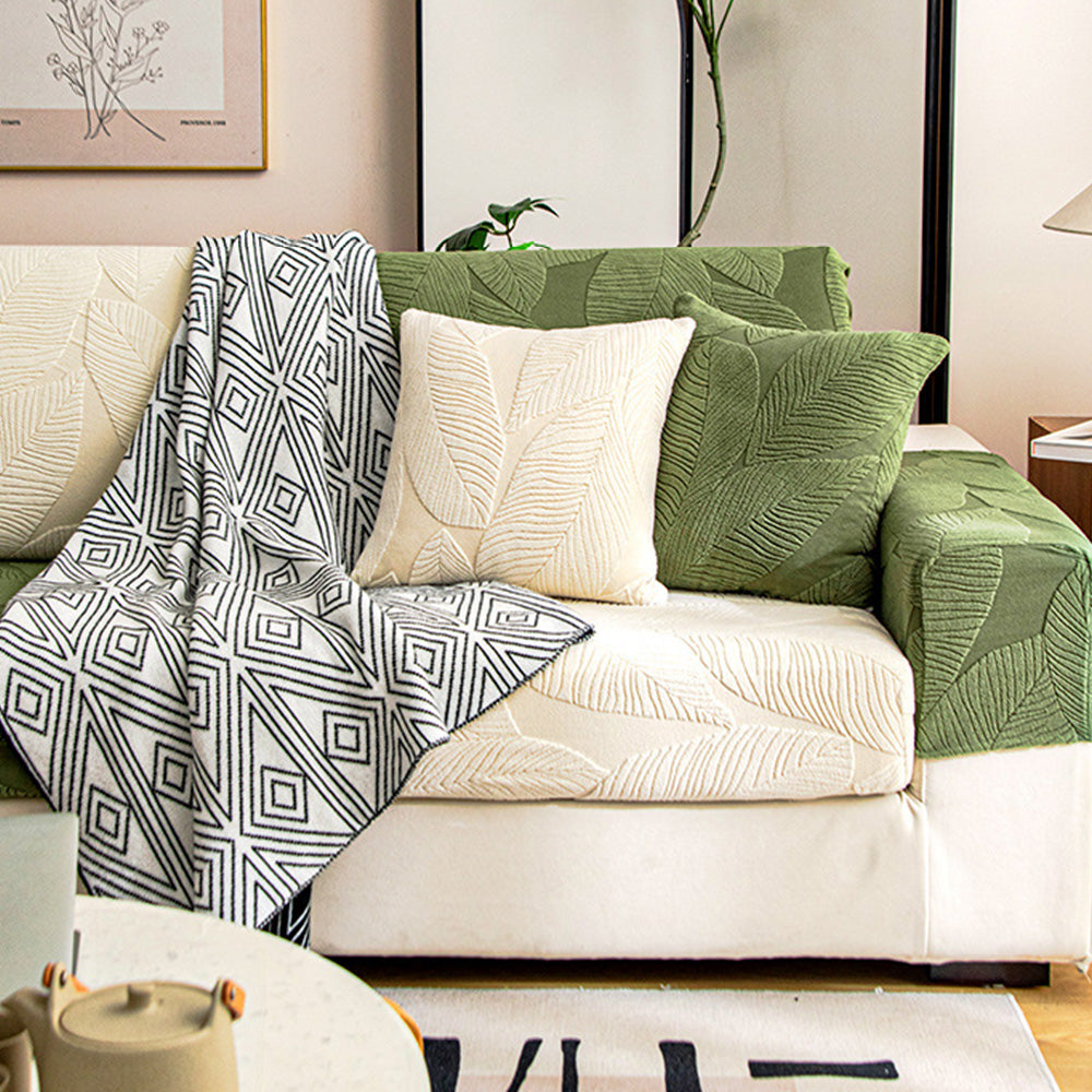 Moderner, wasserfester, kratzfester Stretch-Couchbezug aus Jacquard mit Blattmuster