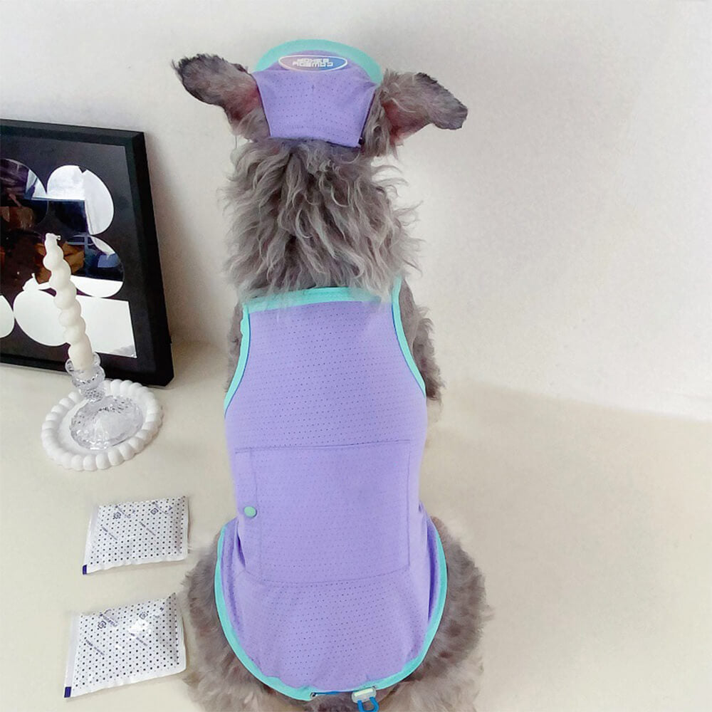 Ropa para perros con contraste de colores a juego, puede poner una bolsa de hielo para enfriar la camiseta sin mangas con protección solar