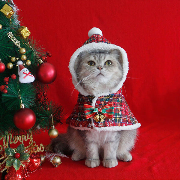 Navidad Chic Poncho de chal con capucha para perros y gatos con capucha