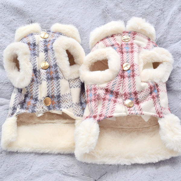 Chaqueta para perros de lana de vellón a cuadros: una chaqueta de invierno cálida y elegante