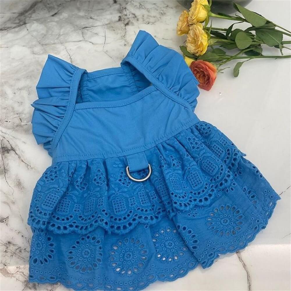 Stylish Blue & Pink Lace Dog Dress - Perfect for Special Occasions