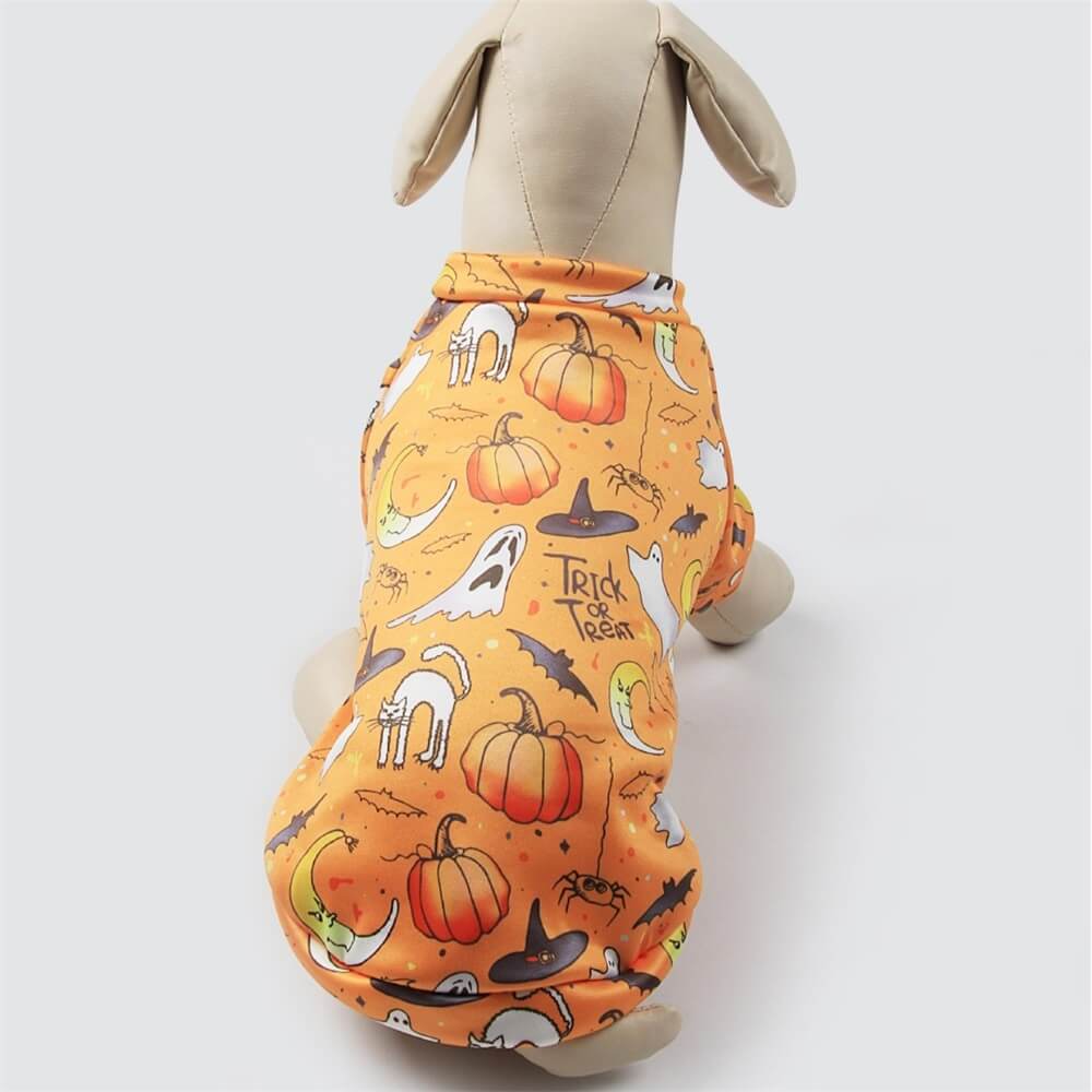 Costume d'Halloween imprimé en peluche pour animaux de compagnie | Design chaud de citrouille et de fantôme pour l'automne et l'hiver