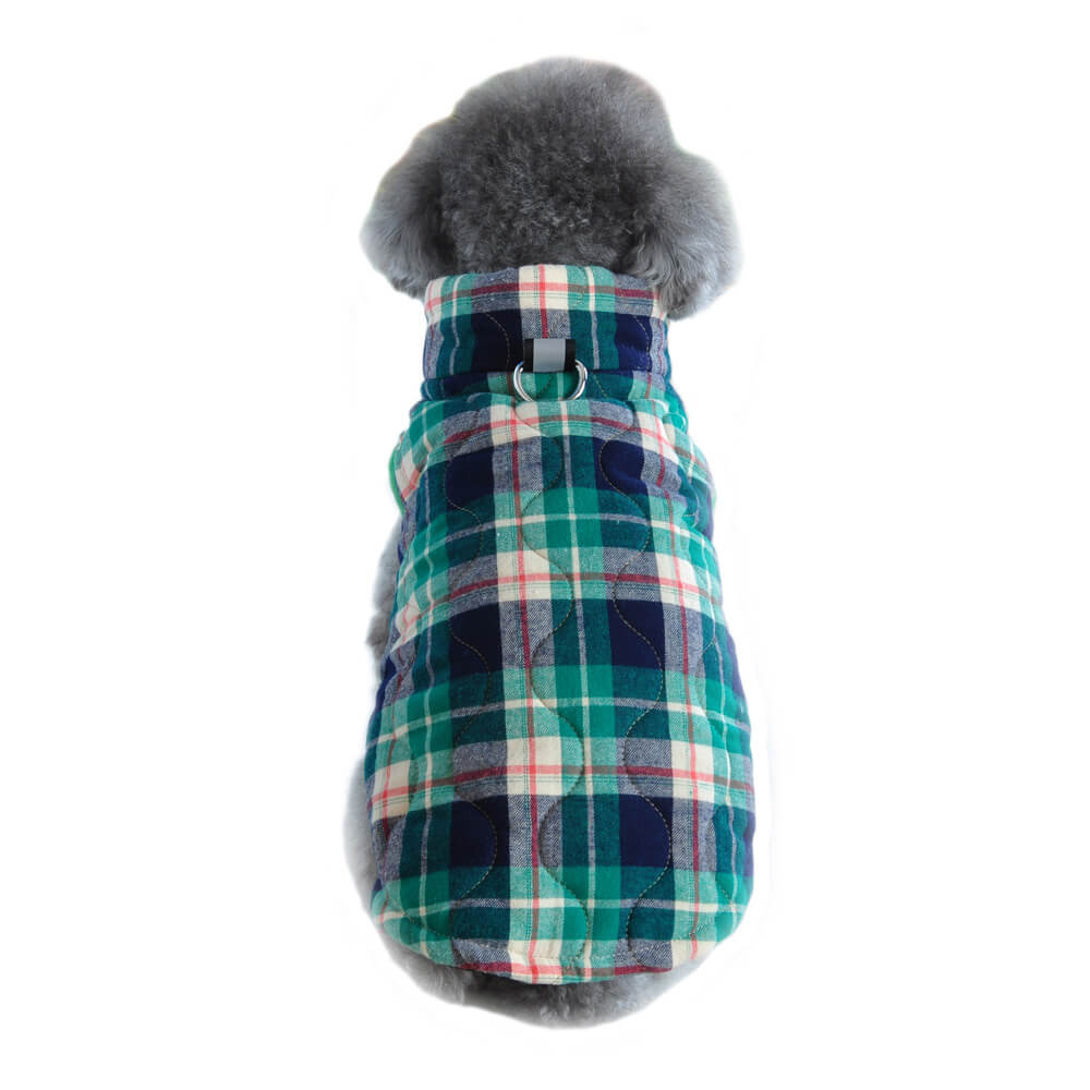 Veste rembourrée pour chien à carreaux de style britannique avec anneau en D