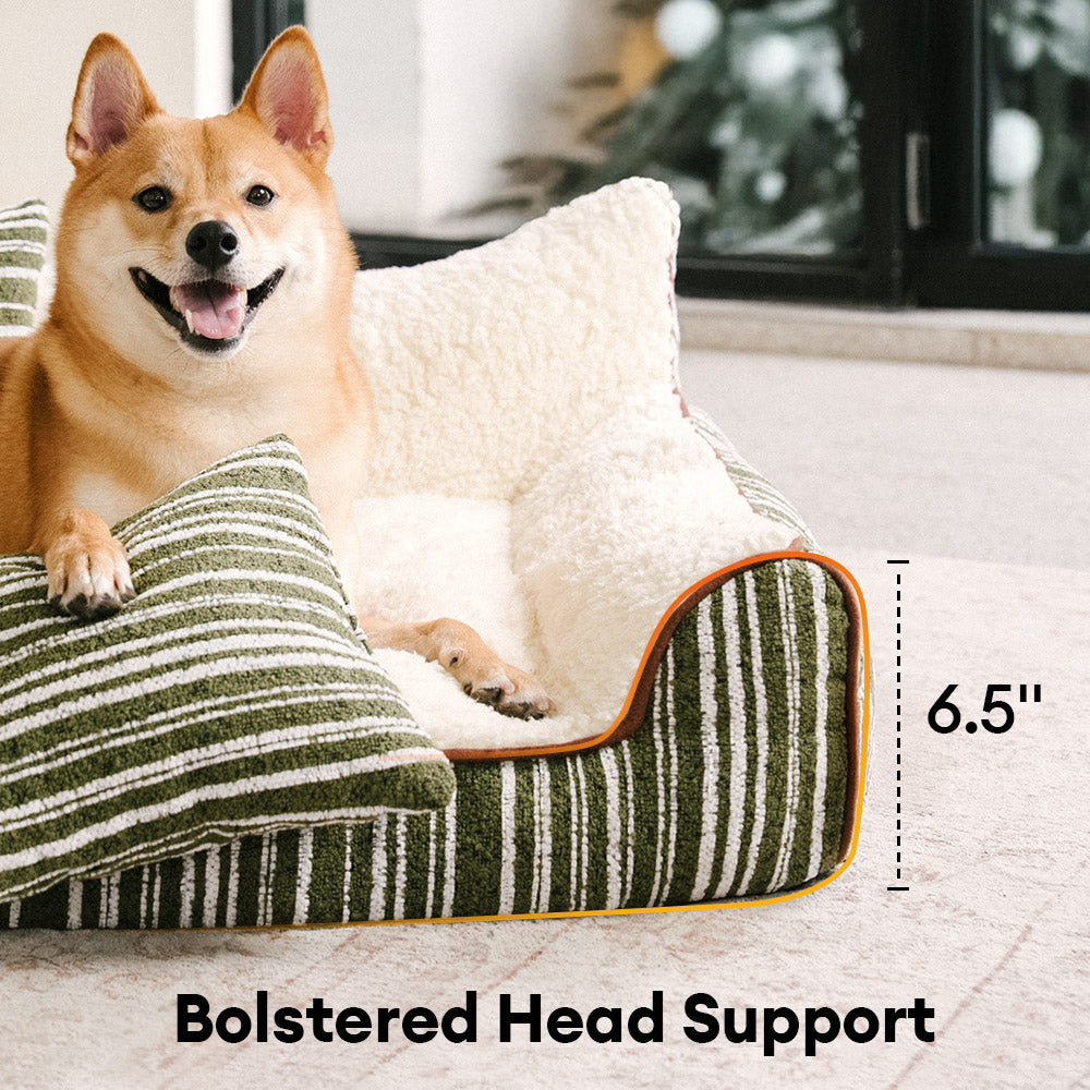 Plush Warm Stripe Orthopedic Dog & Cat Sofa Bed With Pillows- Grove Couch