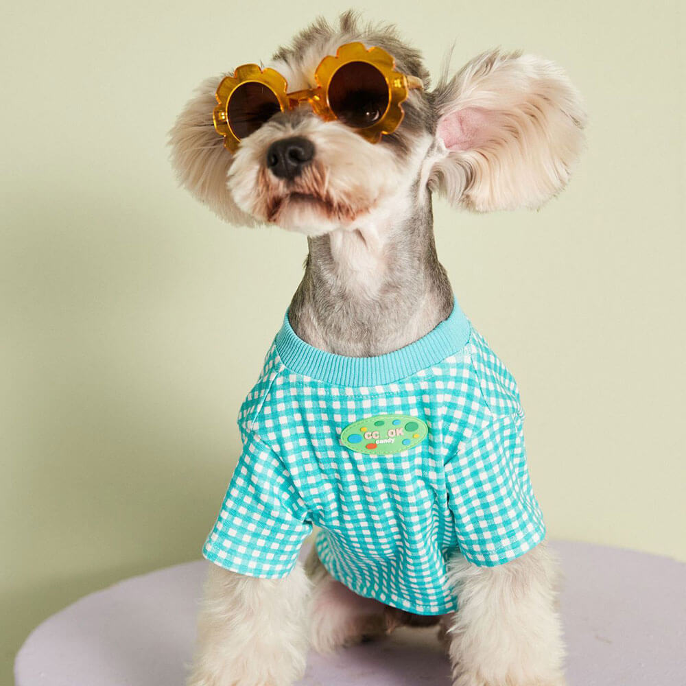 Pet dog clothes summer thin style multi-color optional candy color plaid fashion T-shirt