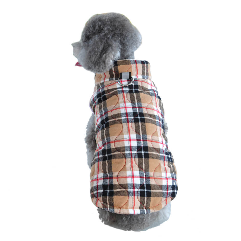 British Style Plaid Dog Vest Padded Jacket with D-Ring