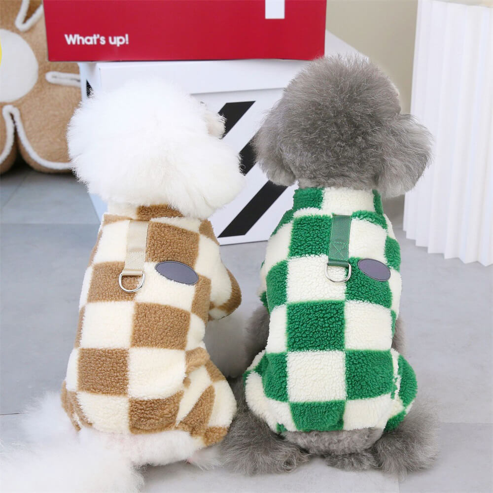 Checkered Fleece Dog Jacket – Bold Style and Warmth for Winter Walks