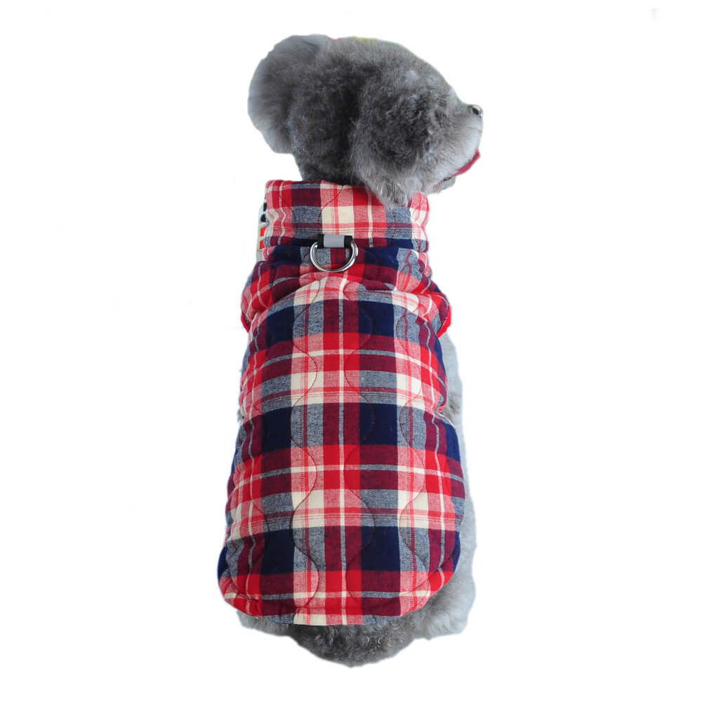 Veste rembourrée pour chien à carreaux de style britannique avec anneau en D