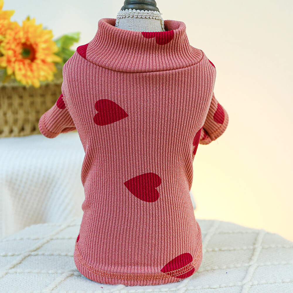 Cozy and Cute Heart Print Dog Sweater - Perfect for Chilly Days