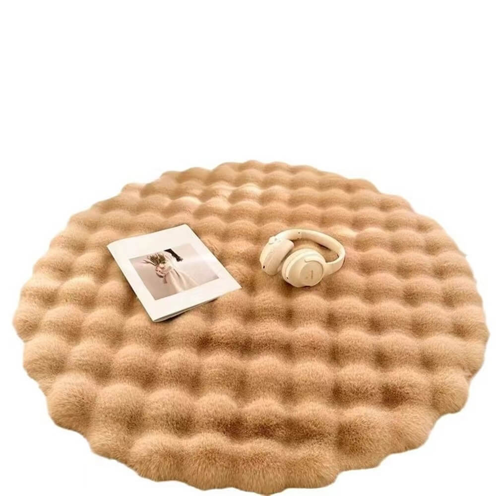 Tapis rond en peluche épais de style crémeux