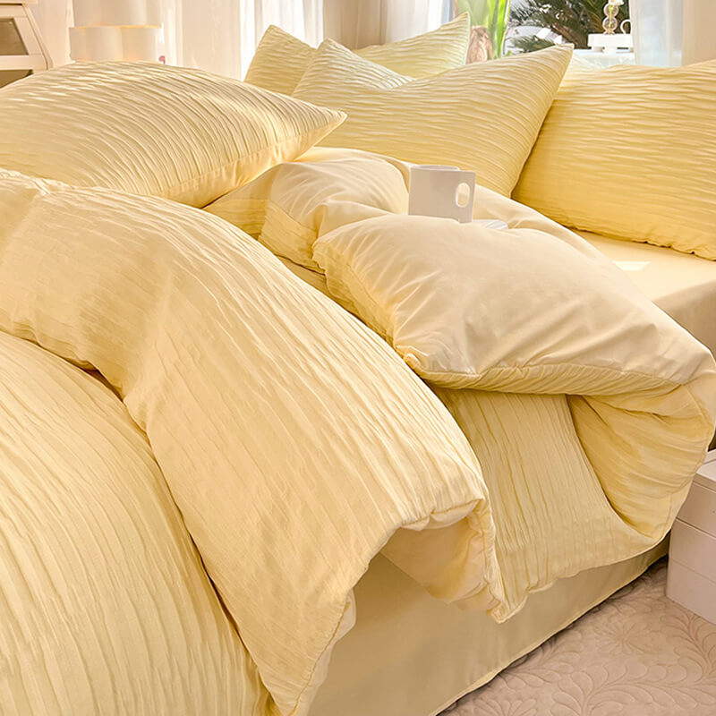 All-Seasons Seersucker Solid Color Comfort Bed Sheet Set