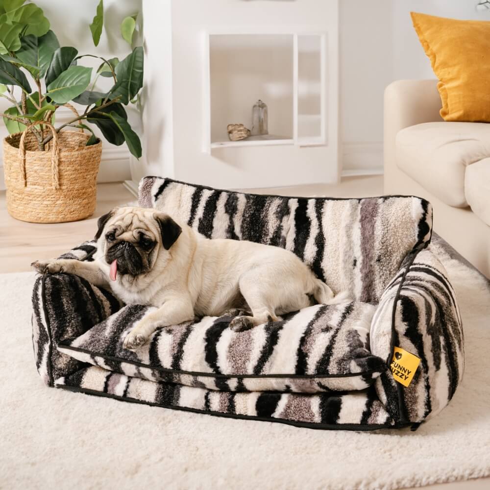 Canapé-lit double couche en fausse laine d'agneau à rayures pour chien et chat