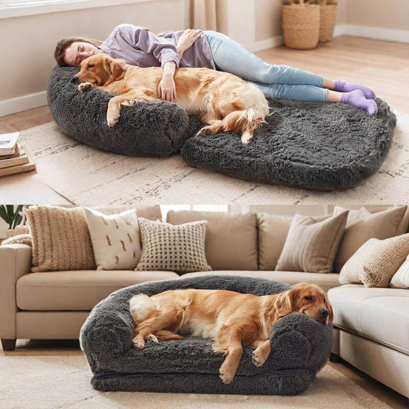 Chic Plush Large Dog Bed Foldable Human Dog Bed