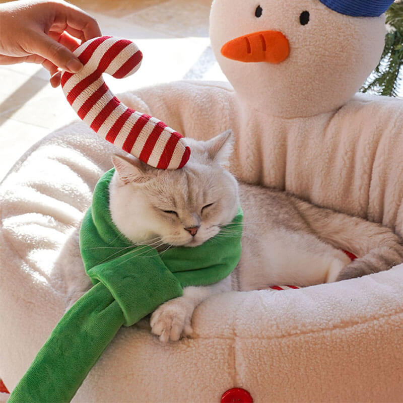 Lit douillet pour chat en forme de bonhomme de neige de Noël