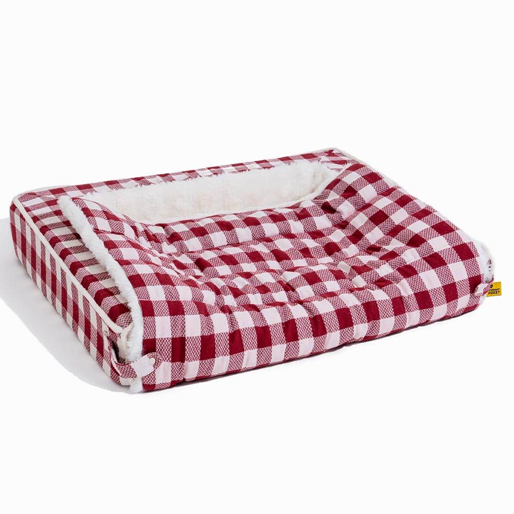 Classic Plaid Ergonomic Calming Dog Bed - Expandable＆Washable