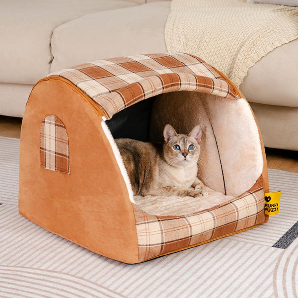 Classico Plaid House Orthopedic Cat Bed - Retreat Cabin