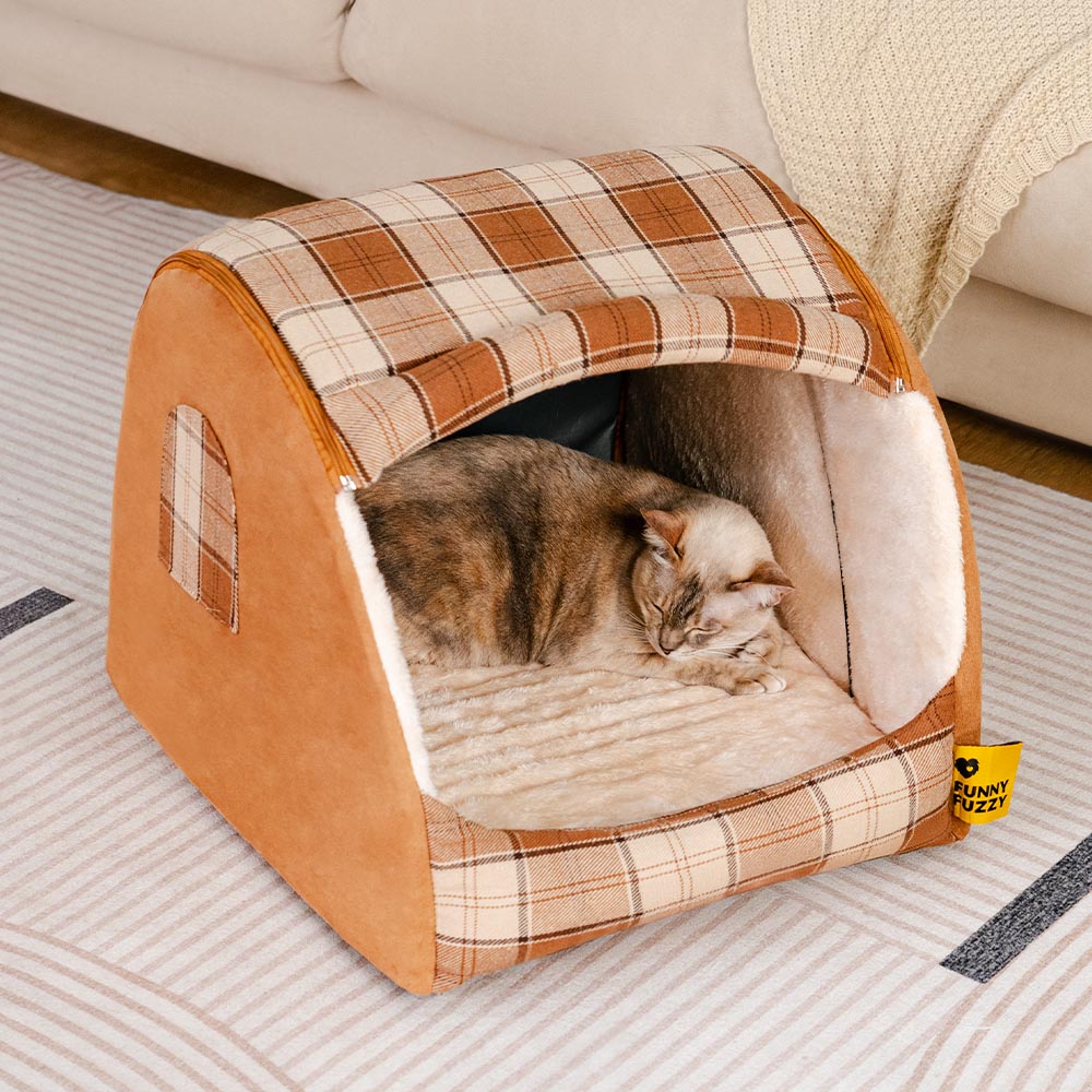 Classical Plaid House Orthopedic Cat Bed - Retreat Cabin