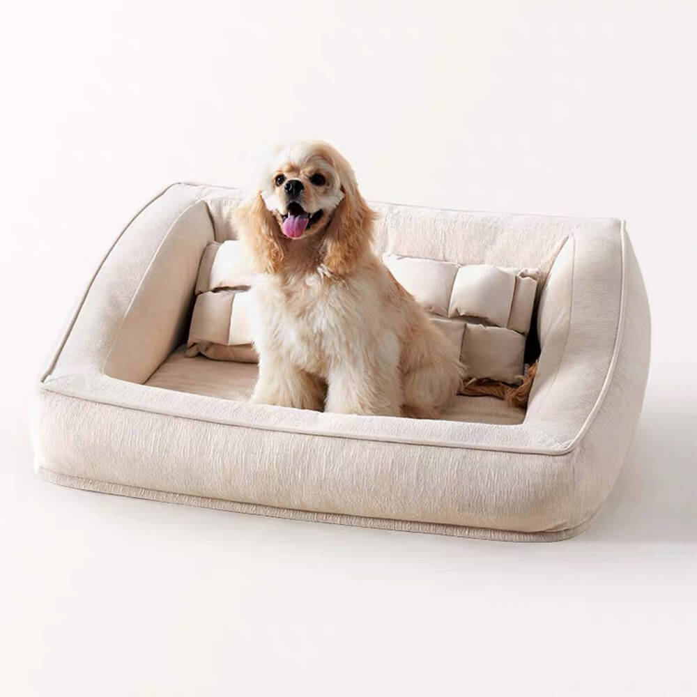Sofá cama ortopédico cómodo para perros, resistente al agua y a las manchas con almohada