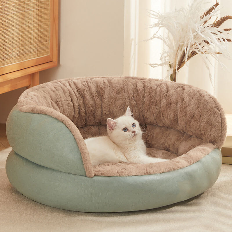 Gemütliches Haustierbett mit Rückenlehne, tiefes Schlafen, wasserdichtes Hunde- und Katzenbett
