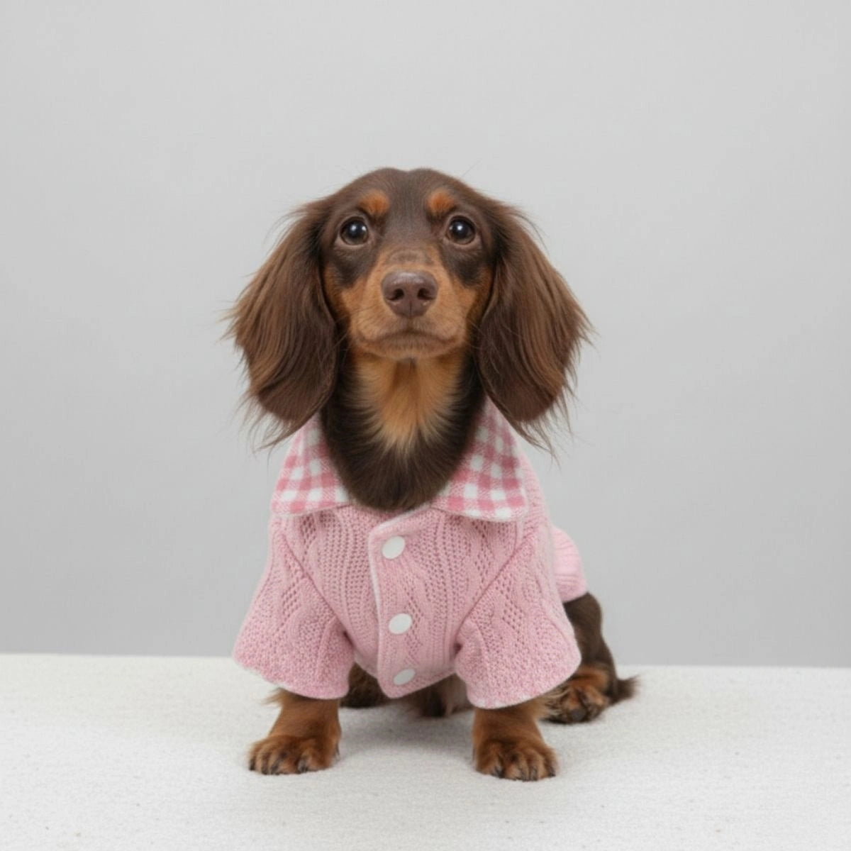 Cozy Sweater de perros de punto con cuello a cuadros: disponible en Pink & Blue