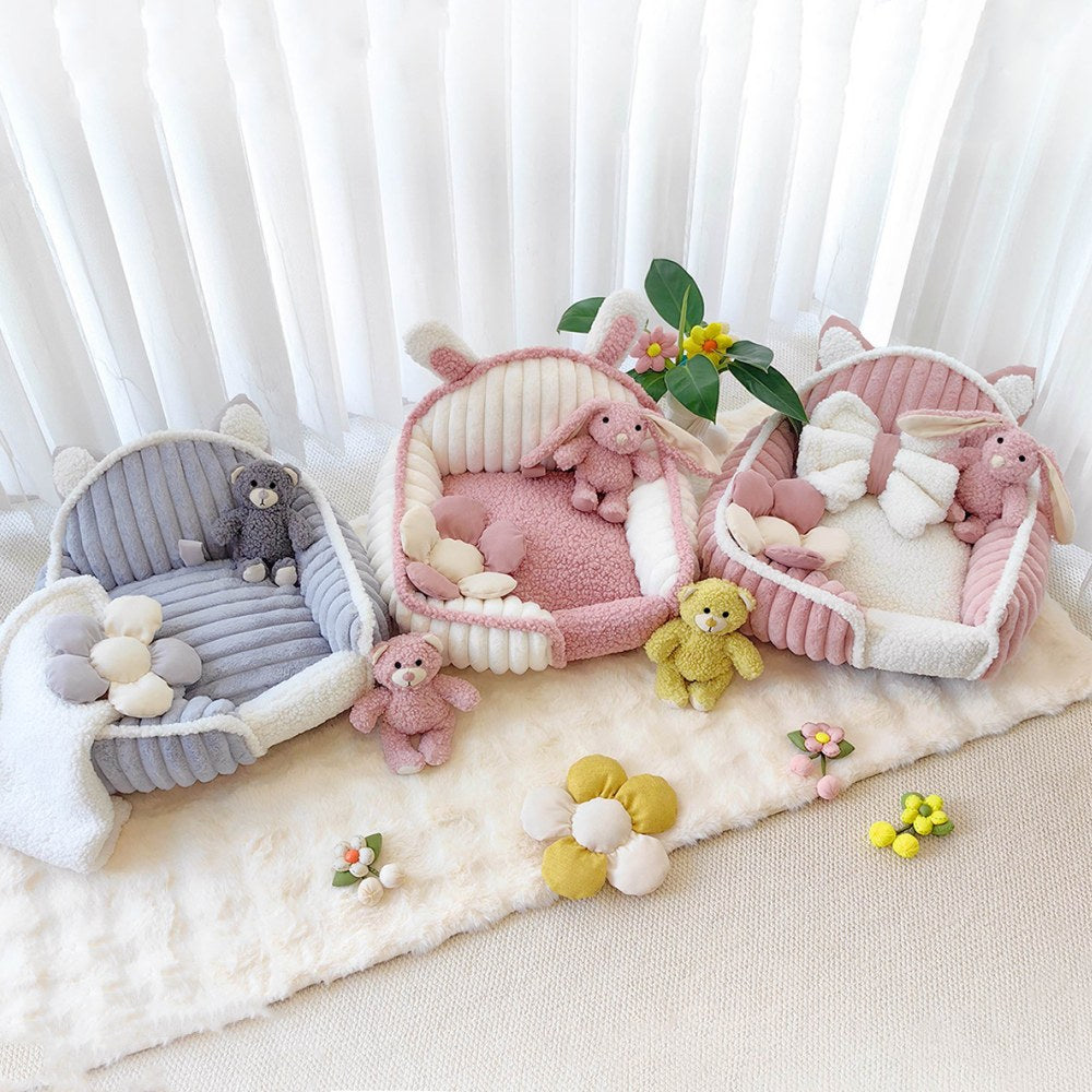 Canapé-lit lavable et moelleux pour chien et chat, rose crème