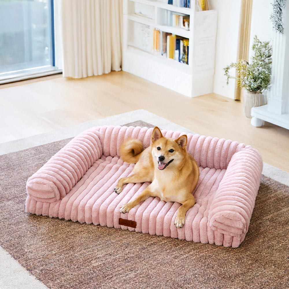 Canapé-lit orthopédique pour chien et chat, confort moelleux, crème