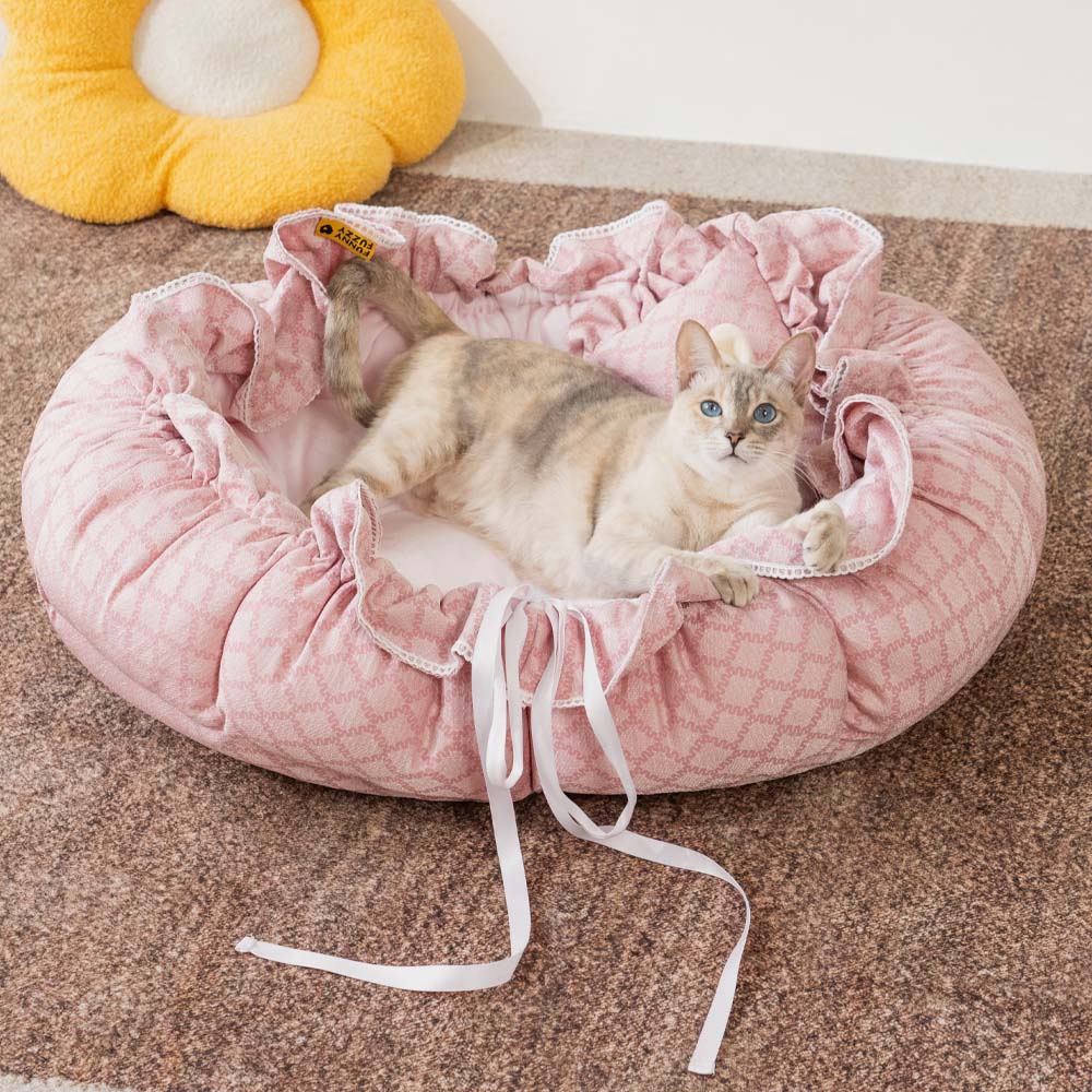 Drawstring Washable Multifunctional Round Cat Bed Mat - Floral Night Napper