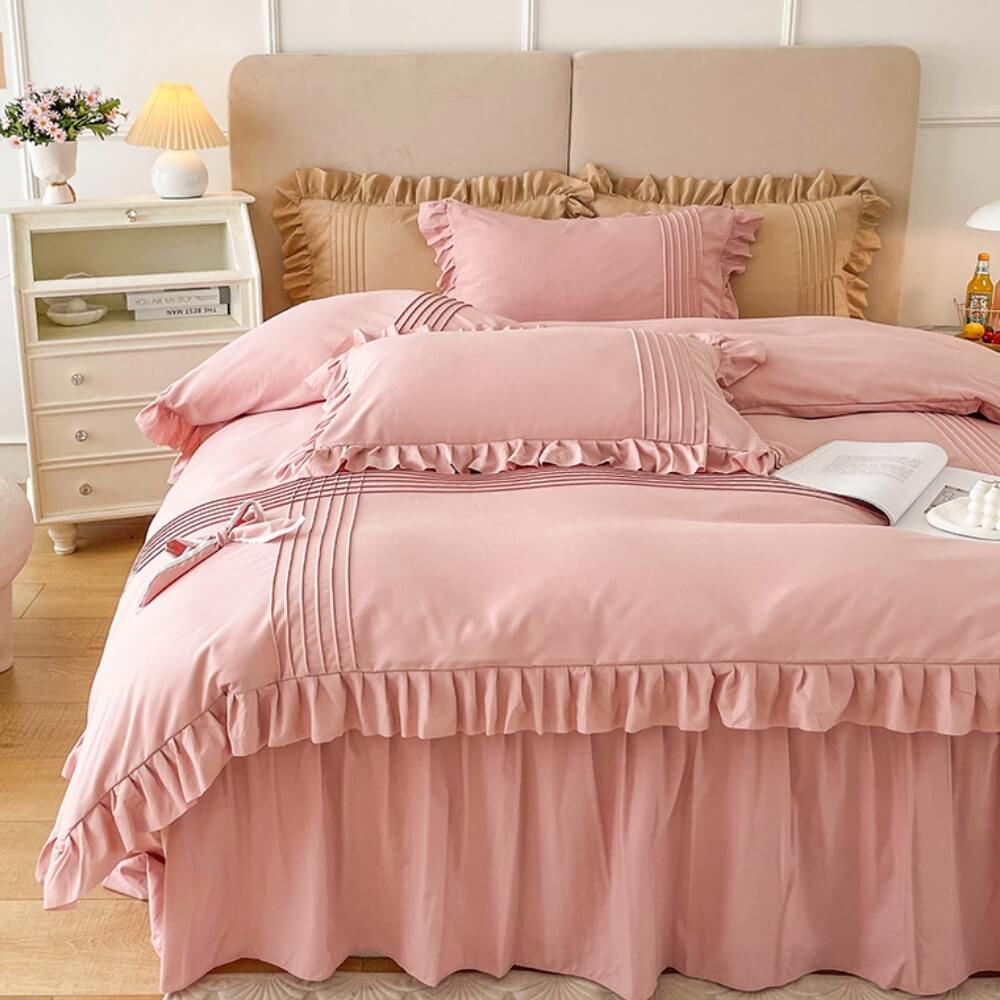 Elegant Bow-Decorated Milk Velvet Comfort Bed Sheet Set with Bed Skirt