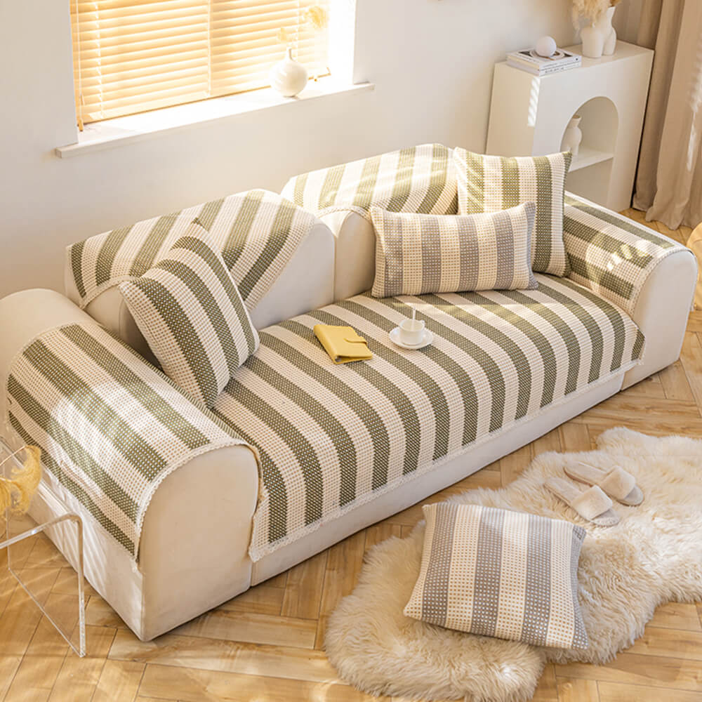 Stripe de lino de algodón Anti-scratch muebles protector de sofá cubierta del sofá