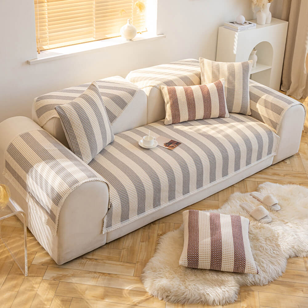 Stripe de lino de algodón Anti-scratch muebles protector de sofá cubierta del sofá