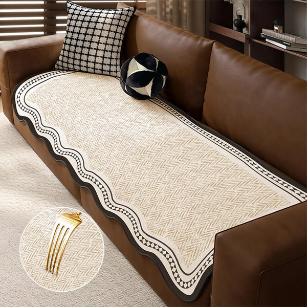 Motivo di azzo di aringone durevole Coperchio di divano anti-slip con finiture ondulate-Resistente ai graffi per animali domestici