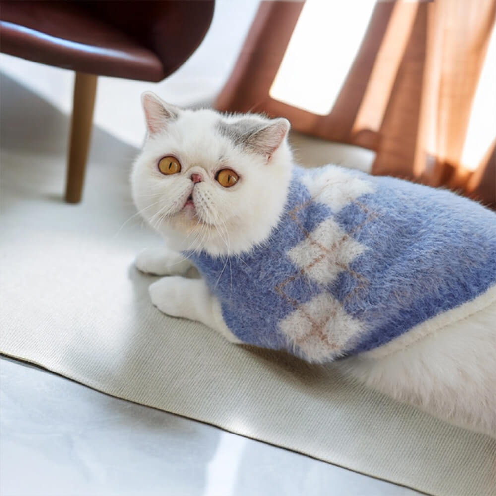 Pull chaud et extensible pour chien et chat en tricot Argyle élégant