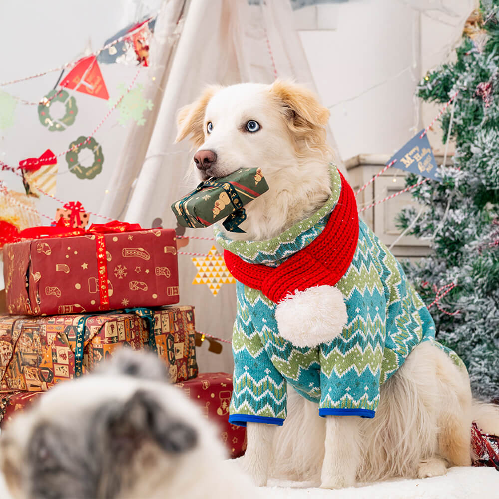 Pull pour chien en tricot motif Père Noël et renne de Noël festif