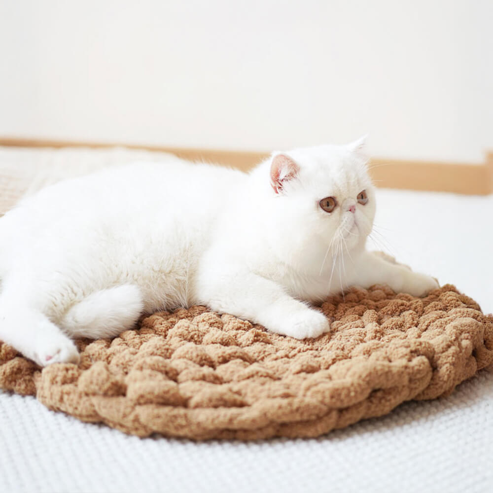 Tapis de lit rond doux pour animaux de compagnie en tricot épais tissé à la main