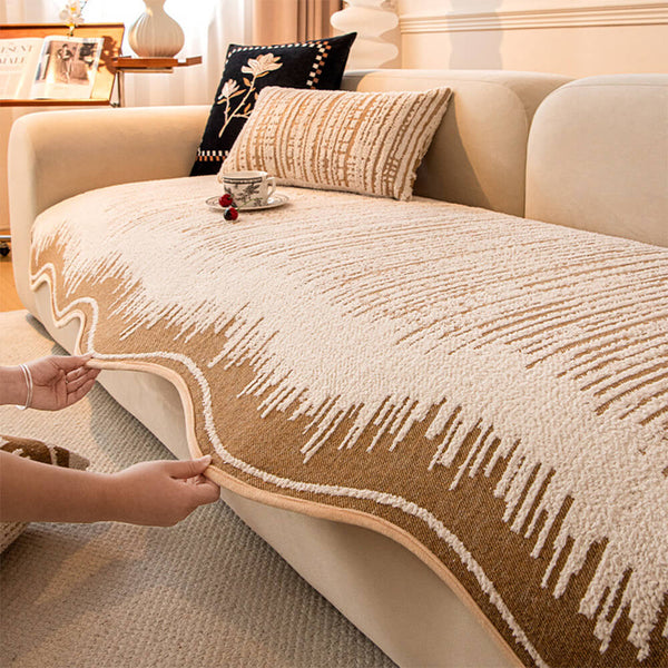 Linee astratte moderne Copertura del divano peluche con bordi ondulati