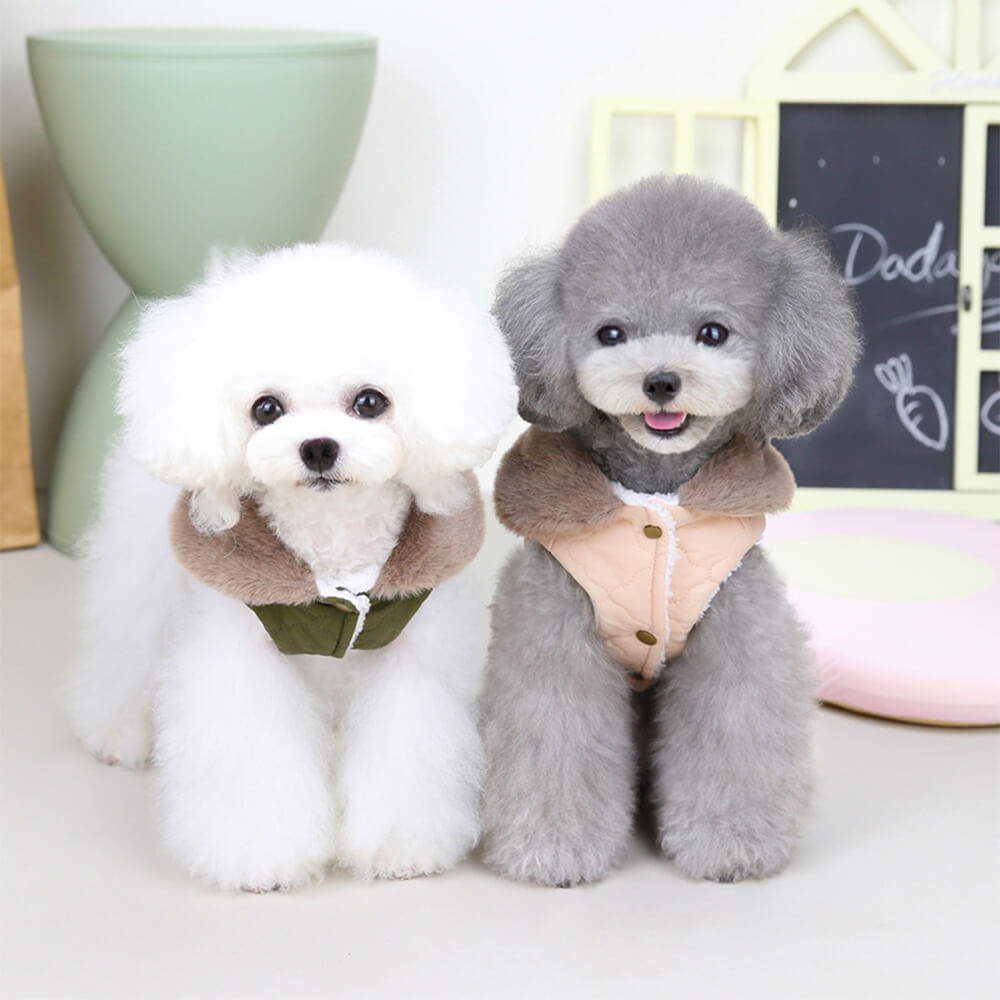 Veste chaude matelassée en peluche pour chien avec col en fausse fourrure