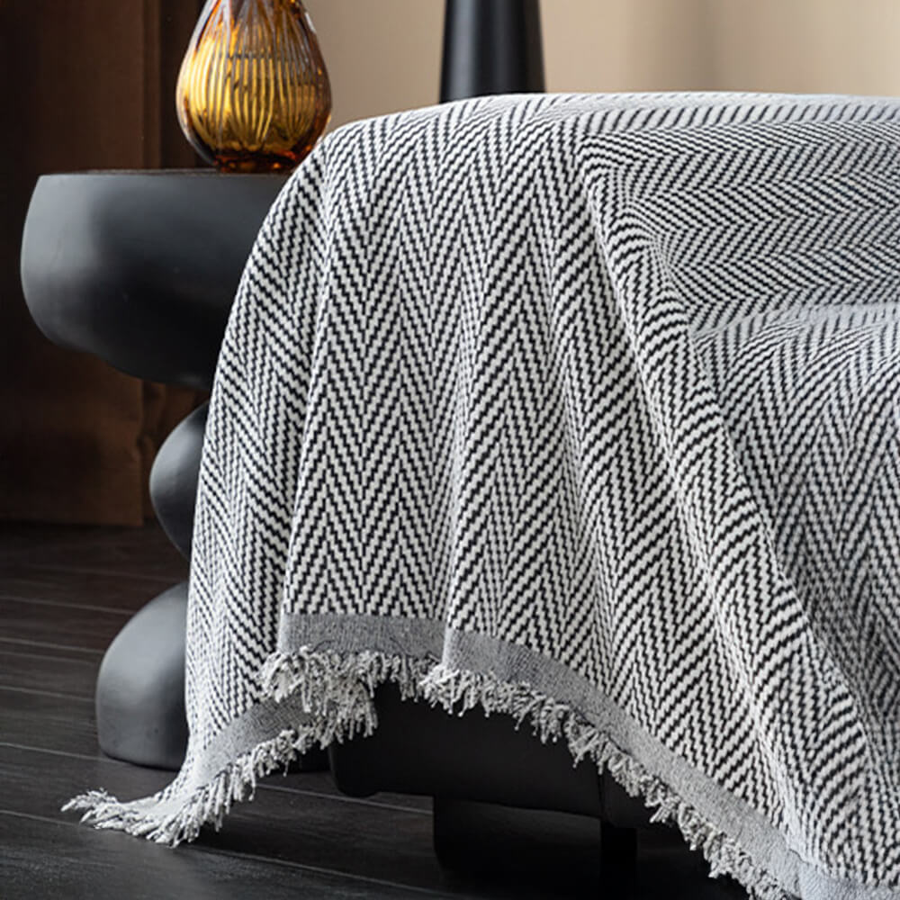 Premium Chenille Textured with Stylish Fringe Couch Cover