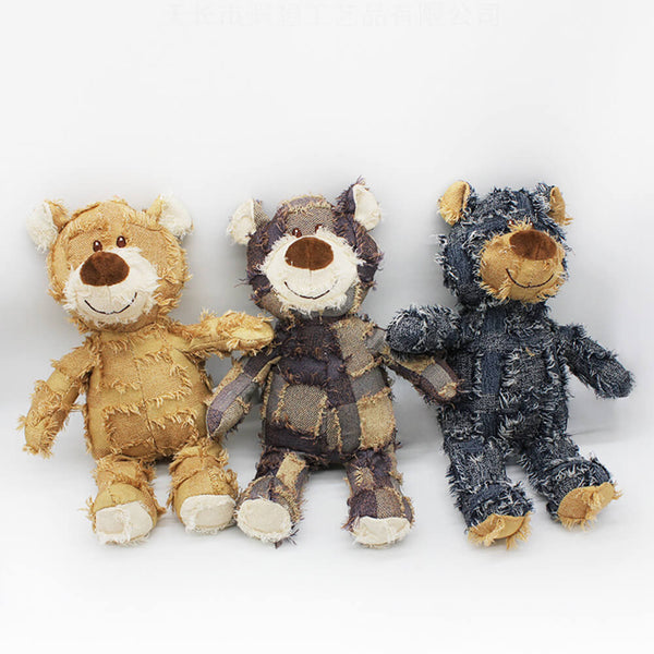 Denim rústico peluche duradero masticable chirry dog ​​juguete oso
