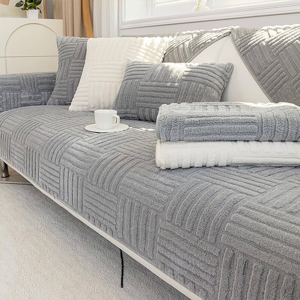 Striped Textured Plush Non-slip Couch Cover