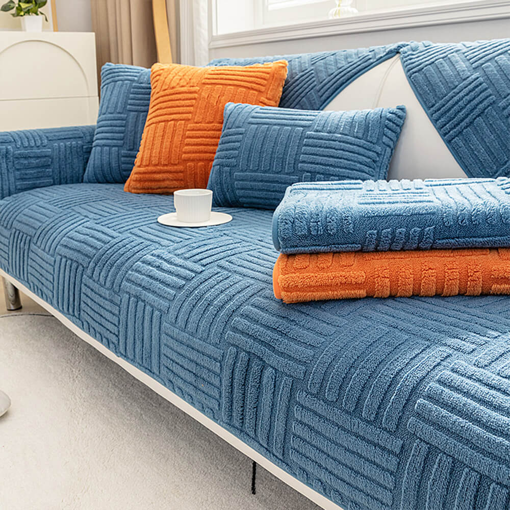 Striped Textured Plush Non-slip Couch Cover